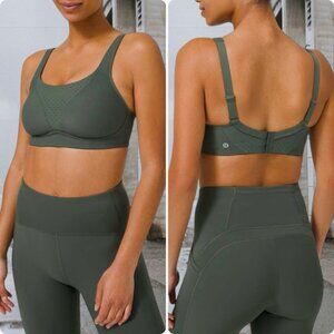 RARE! NEW Lululemon Run Times Bra Sz. 38C *High Sup. B/E Cup Smoked Spruce Green